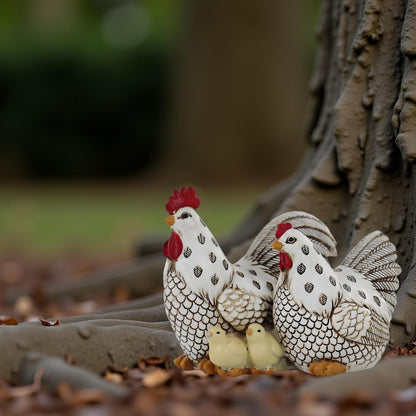 Chicken Family Decorative Sculpture, Indoor/Outdoor Outdoor Garden Statue,Rooster, Hen, Chick