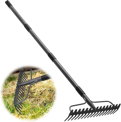 Garden Leaf Rake with 77 Inch Handle, Heavy Duty 17 Inch Wide Metal Garden Lawn Rake for Loosening