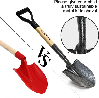 Small Short Handle Shovel - 28 Inches Overall Length - Kids Metal Sand Shovel for Digging and