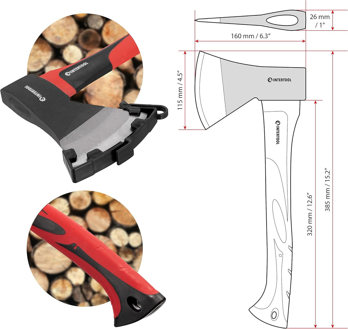 INTERTOOL 15” Camping Hatchet Axe – Compact Wood Splitting Tool with Fiberglass Shock-Resistant