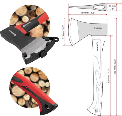 INTERTOOL 15” Camping Hatchet Axe – Compact Wood Splitting Tool with Fiberglass Shock-Resistant