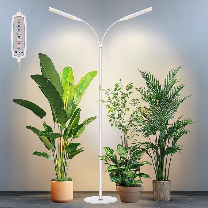 Grow Lights for Indoor Plants with Stand, 2-Heads Full Specturm Plant Grow Light with 4/8/12/16H