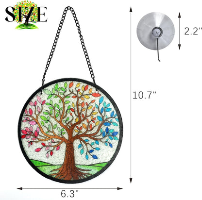 Kanpura Tree of Life Stained Glass Suncatcher Colorful Leaves Suncatchers for Window Hanging