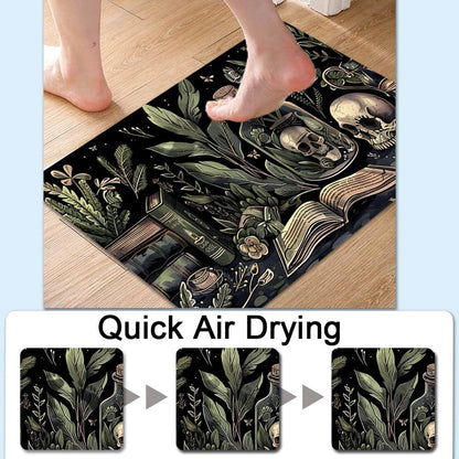 Bath Mat-Bathroom Rug，Books and Skulls-Absorbent Non Slip Quick Dry Stain Resistant Easy to Clean