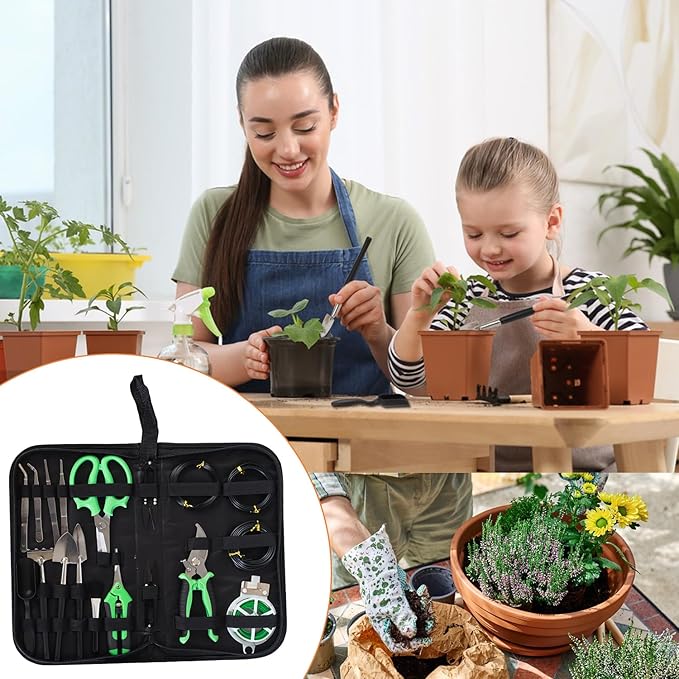 Bonsai Tools Kit 20 Pcs Garden Tools Set for Starters, Includes Bonsai Wire Kit, Plant Mat, Pruning