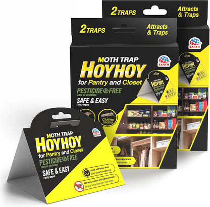 HOY HOY Pheromone-Infused Glue Traps – 4 Traps (2 Packs), Effective for Pantry & Closet Moths, Dual