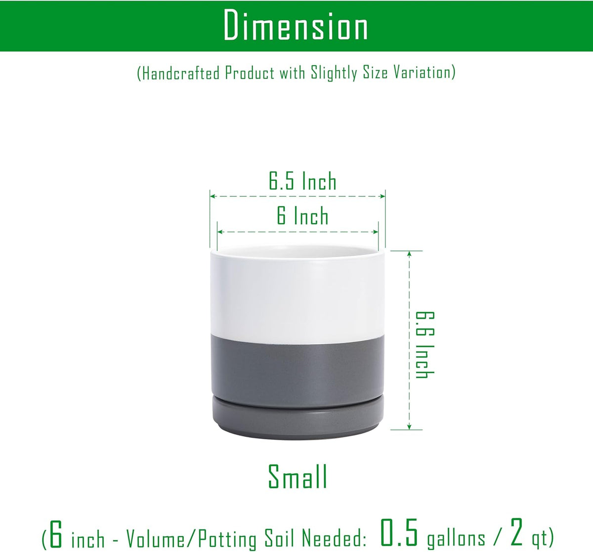 D'vine Dev Set of 2 Plants Pots, 6.5 Inch Ceramic Planter Pot for Plants with Drainage Hole and