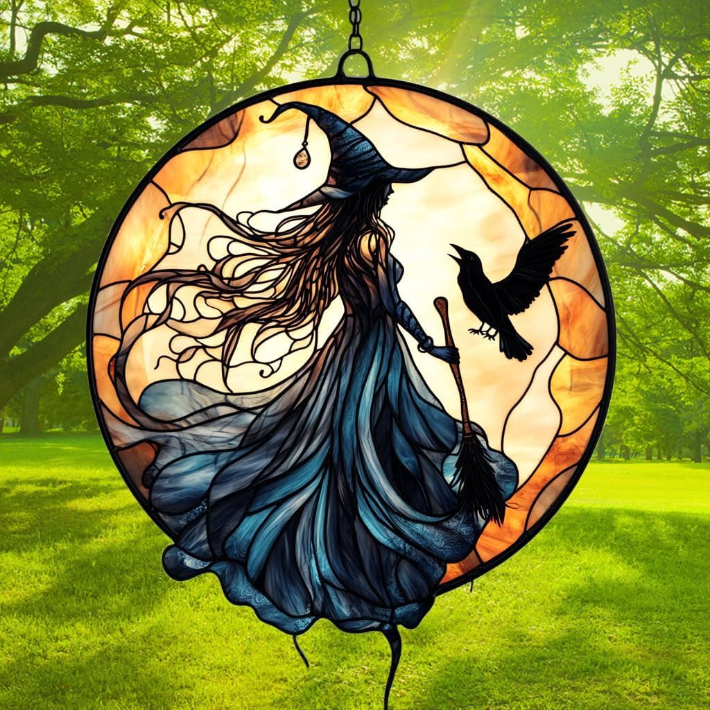 Witch Faux Mosaic Acrylic Suncatcher Stained Glass Effect Window Car Hanging Christmas Ornament