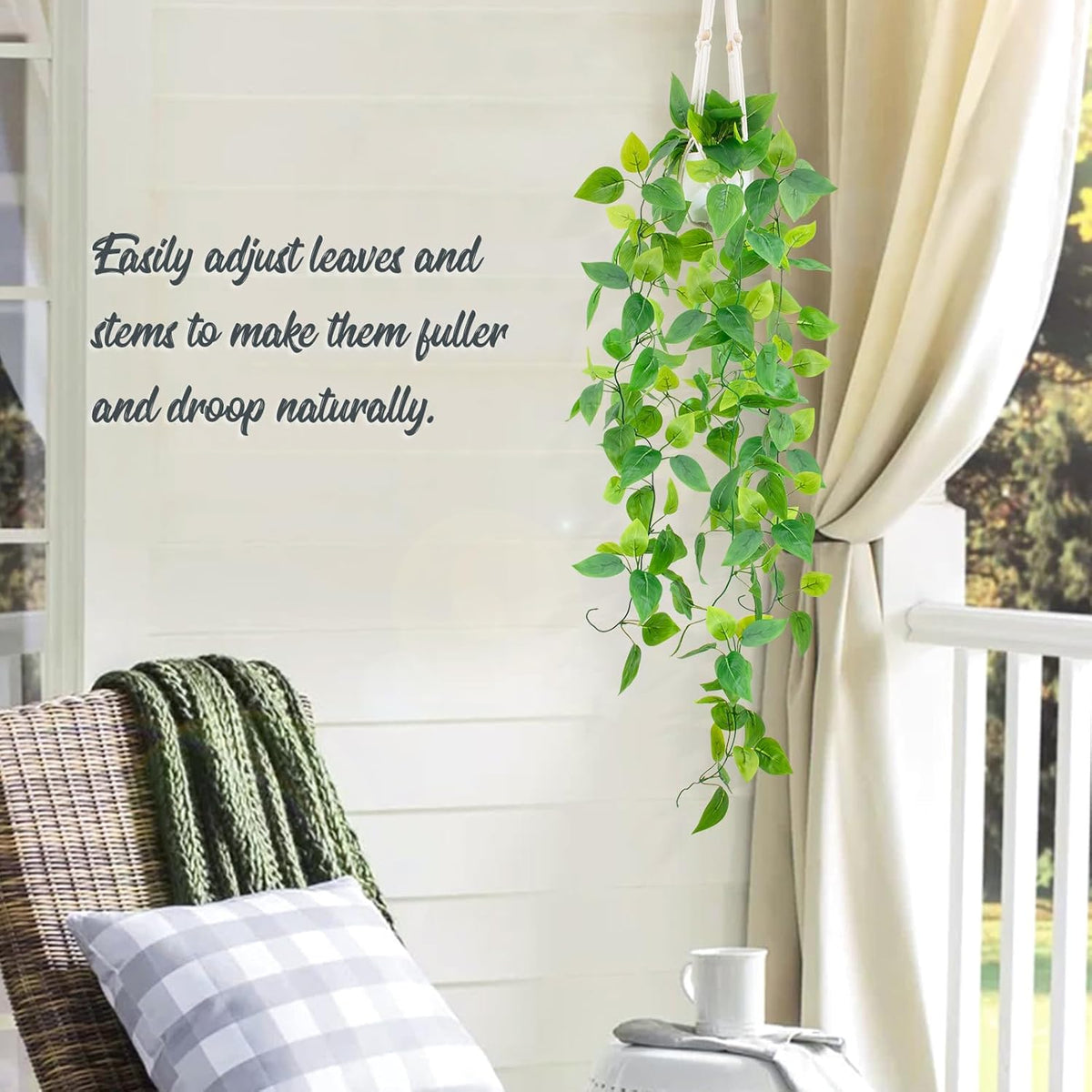 LOYWREE 1 Pack Artificial Hanging Plant Kit with Pot and Hanger - 39" Long Fake Pothos Vines