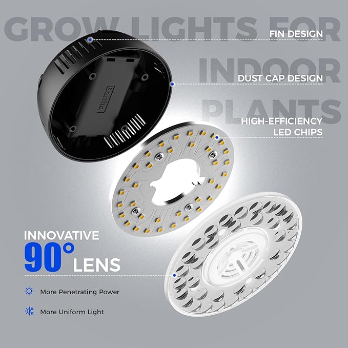 Barrina Orbgrow OG09 Puck Grow Light, 5000K 36W(4 x 9W, 540 Watt Equiv), Full Spectrum Plant Light