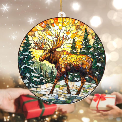 Stained Glass Style Acrylic Moose Ornament 2025 - Rustic Cabin Christmas Tree Ornament, Wildlife