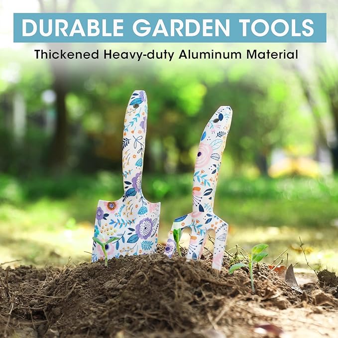 WORKPRO Aluminum Garden Tool Set, 4PCS Heavy Duty Hand Garden Tools with Box Include Trowel, Rake