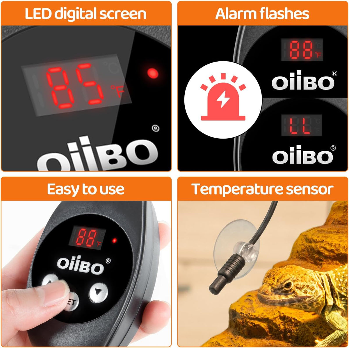 Oiibo Reptile Dimming Thermostat Heat Lamp Temperature Controller, Light Bulb Thermostat with