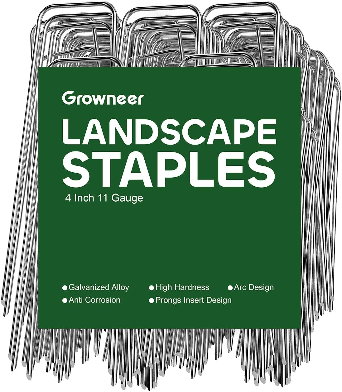GROWNEER 4 Inch 50 Pack Landscape Staples Heavy Duty 11 Gauge Galvanized Steel Garden Stakes