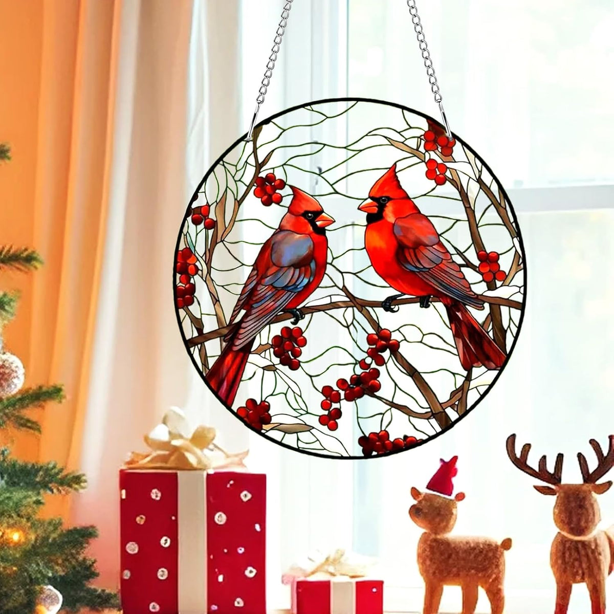8" Cardinal Window Decorations– Acrylic Hanging Ornament for Door & Window, Decorative Accent for