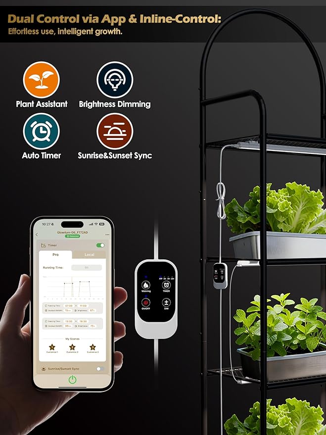 Smart Grow Light for Indoor Plants,3500K Full Spectrum LED Plant Light Strips with 3/9/12H Auto