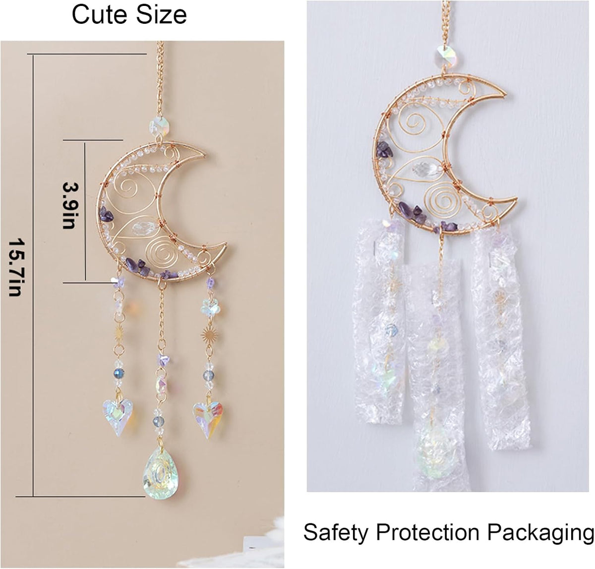 TUOKING Crystal Moon Suncatchers for Window Hanging Natural Healing Stones Wind Chimes Sun Catcher