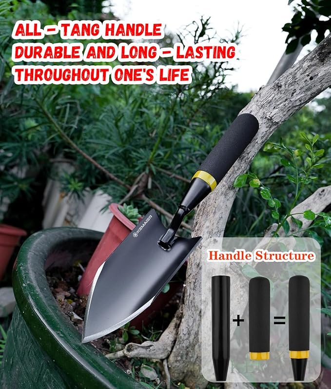 Heavy Duty Gardening Hand Trowel - Carbon Steel Garden Trowel with Rubberized Handle, Ideal for