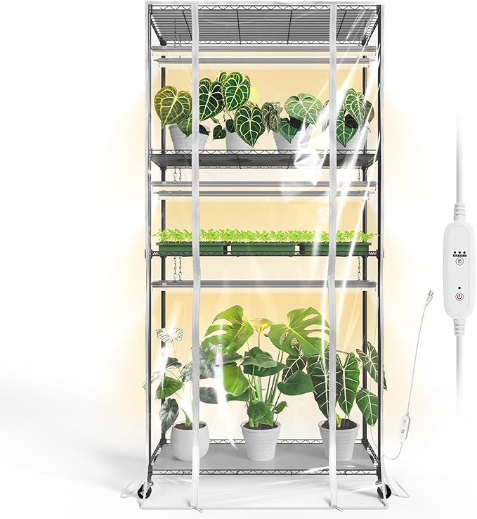 Bstrip Indoor Greenhouse with Grow Light, Tall Green House with 6 Pack T5 Full Spectrum Plant