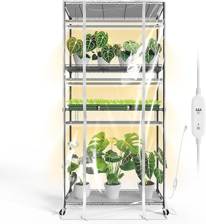 Bstrip Indoor Greenhouse with Grow Light, Tall Green House with 6 Pack T5 Full Spectrum Plant