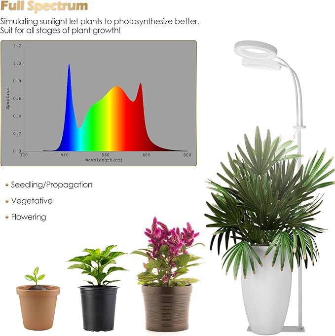 GLOWRIUM Grow Light with Stand,2-Head LED Plant Light for Indoor Plants, Full Spectrum Grow Lamp