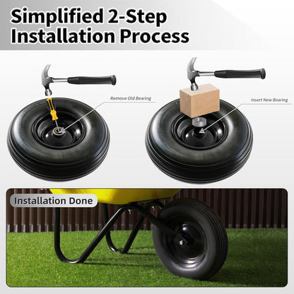 13 Inch Solid Tire Wheel - Replacement 4.00-6" Flat Free Heavy Duty Wheel with 5/8", 3/4" Bearings