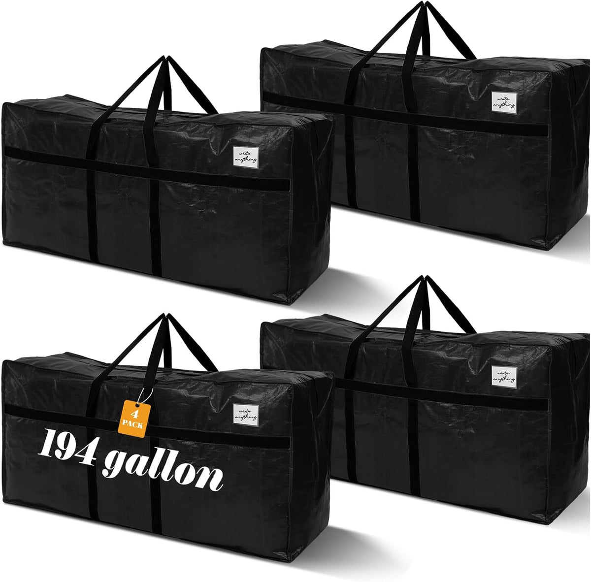 4 Pcs 194 Gallon Large Moving Bags with Zipper and Handles Foldable Storage Duffle Bags Heavy Duty