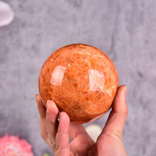 JIC Gem Real Sunstone Crystal Sphere Ball Healing Crystal Ball with Decoation Stand for Fengshui