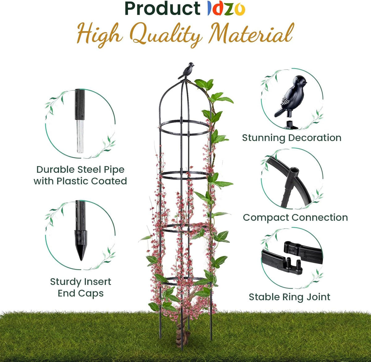 Idzo Plastic Obelisk Trellis for Climbing Plants Outdoor 5.8 Feet Tall, 70in Garden Trellis for