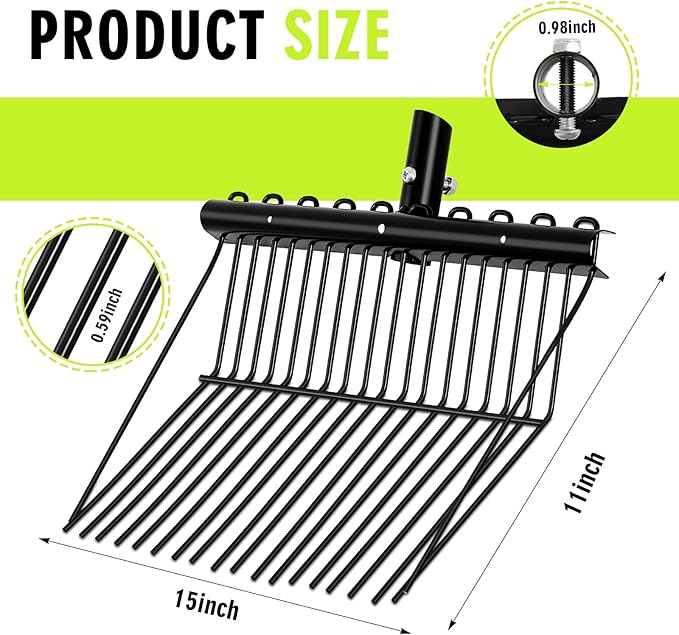Tandefio 2 Pack Pitchfork Replacement Head Metal Horse Manure Rake Gardening Pitch Fork with Angled