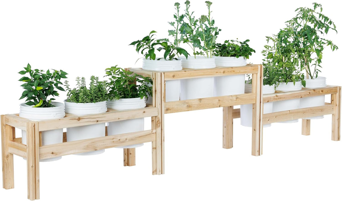 Greenes Fence Two-Tiers Nine Bucket Elevated Cedar Wood Garden Frame, 125 in. x 16 in. x 30 in.