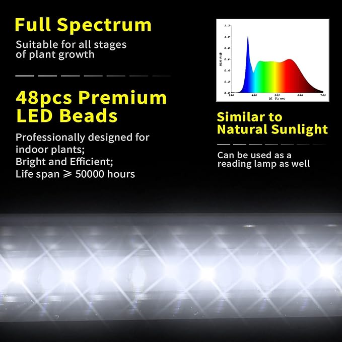 JCBritw Standing LED Grow Light，Adjustable 2ft T8 Bar Plant Light, White 4500K Full Spectrum Plant