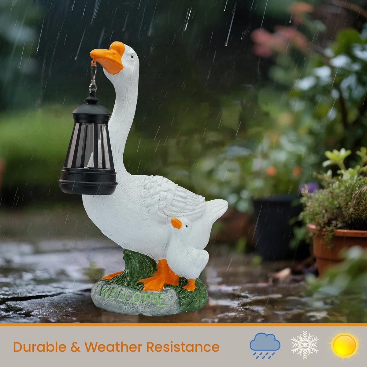 Solar Porch Goose Statue, Outdoor Goose Decor with Lantern for Yard Lawn Patio Balcony, Birthday