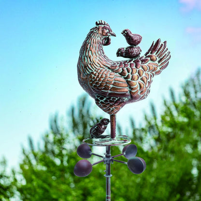 3D Large Metal Hen with Chicks Statue Wind Spinner,79" H Kinetic Garden Chicken Wind