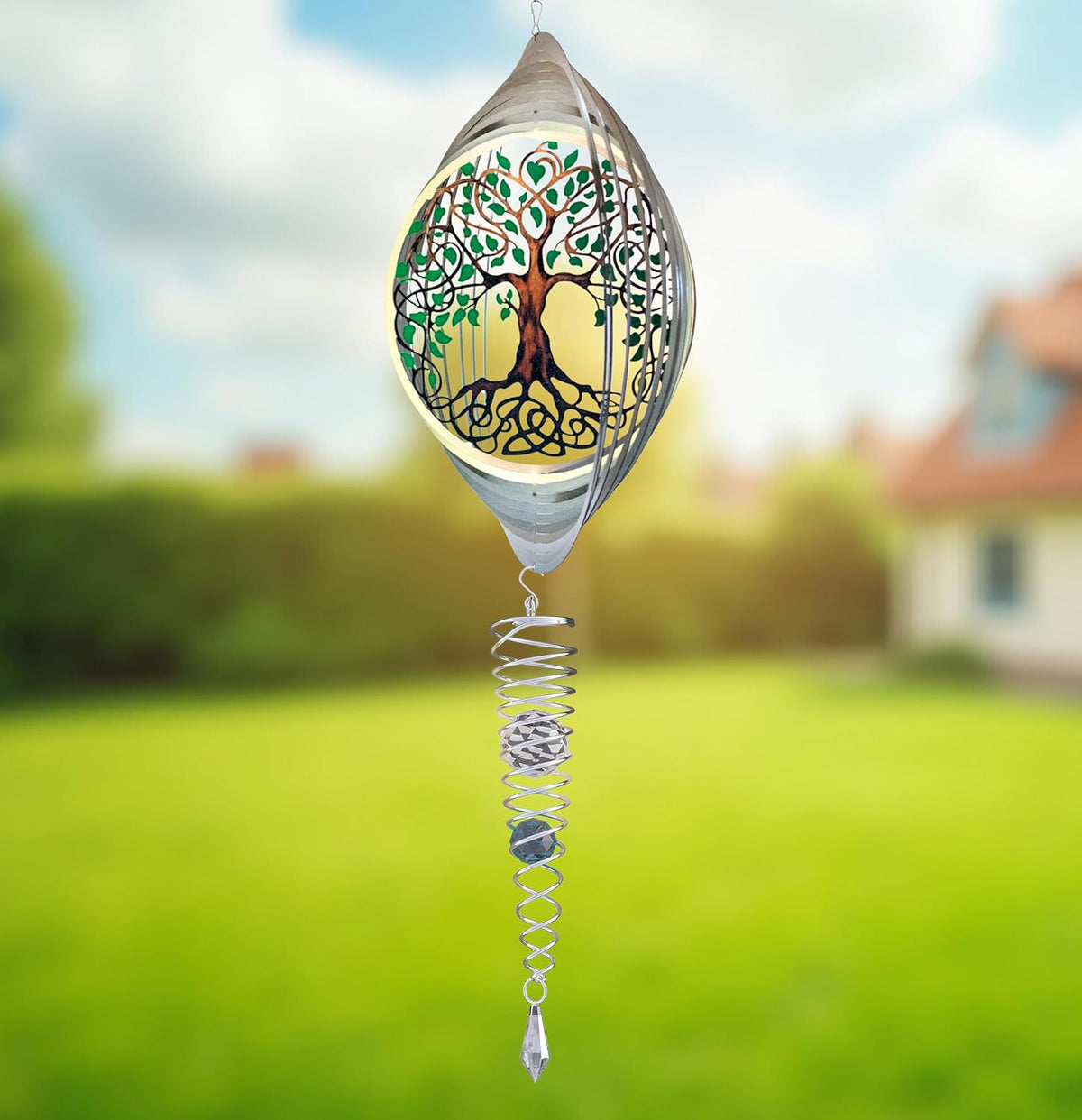 ISEO Tree of Life Wind Spinner for Yard and Garden with Gazing Ball Set, Hanging Outdoor Decor