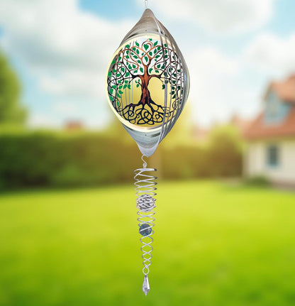 ISEO Tree of Life Wind Spinner for Yard and Garden with Gazing Ball Set, Hanging Outdoor Decor