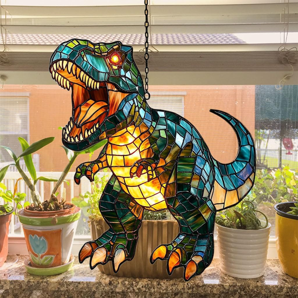 Fierce T-rex Acrylic Suncatcher Stained Glass Effect Window Car Hanging Christmas Ornament Indoor