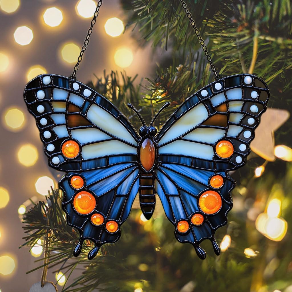 Night Monarch Butterfly Acrylic Suncatcher Stained Glass Effect Window Car Hanging Christmas