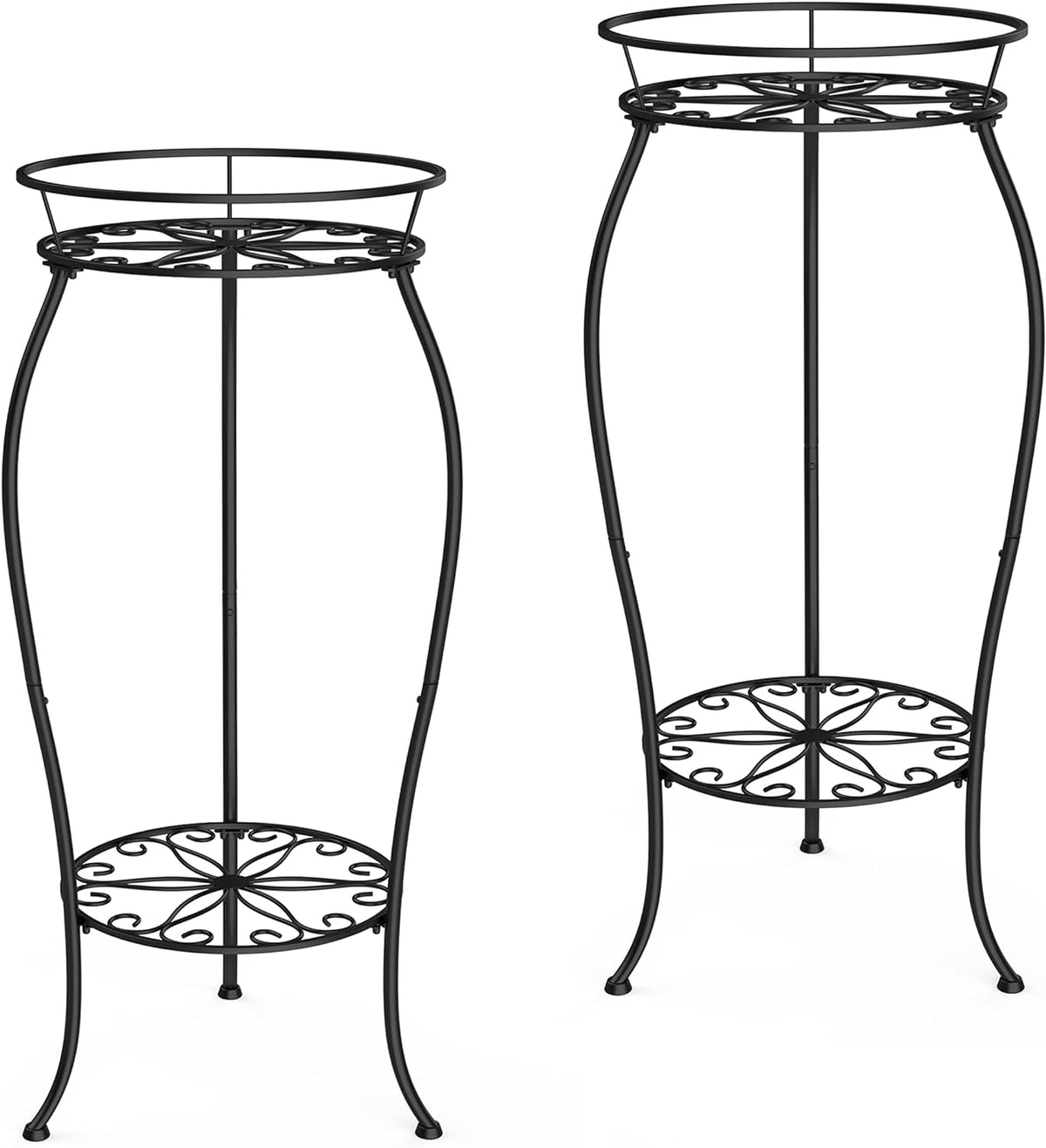 FaithLand 2 Pack Metal Plant Stands, Tall Planter Holder Indoor Outdoor, 2 Tier Round Potted