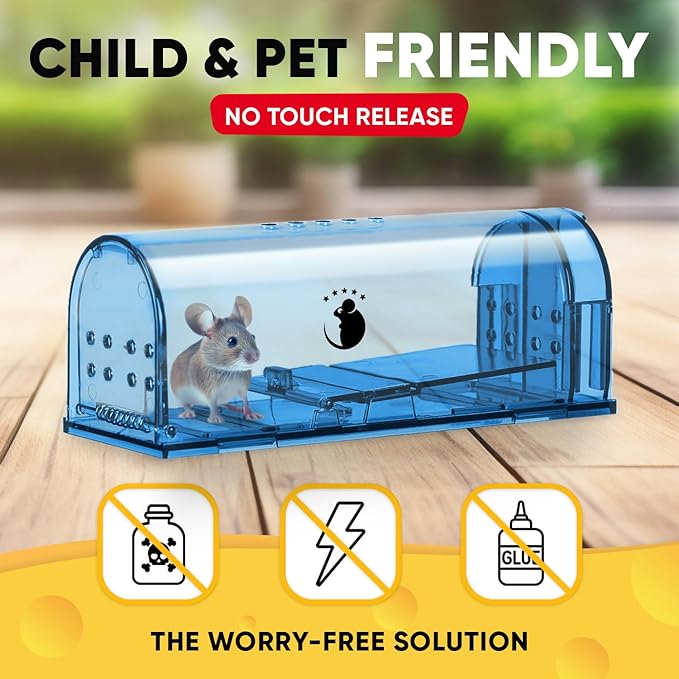 Motel Mouse Humane No Kill Live Catch and Release Mouse Traps, Reusable with Cleaning Brush - 4 Pack
