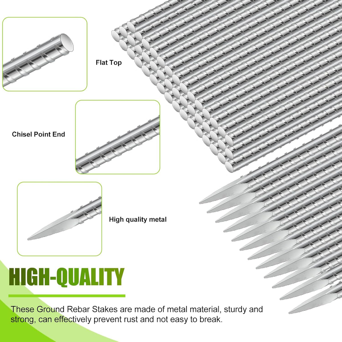 Gisafai 24 Pcs 12 Inch Ground Rebar Stakes Heavy Duty Ground Anchors Steel Plant Support Garden