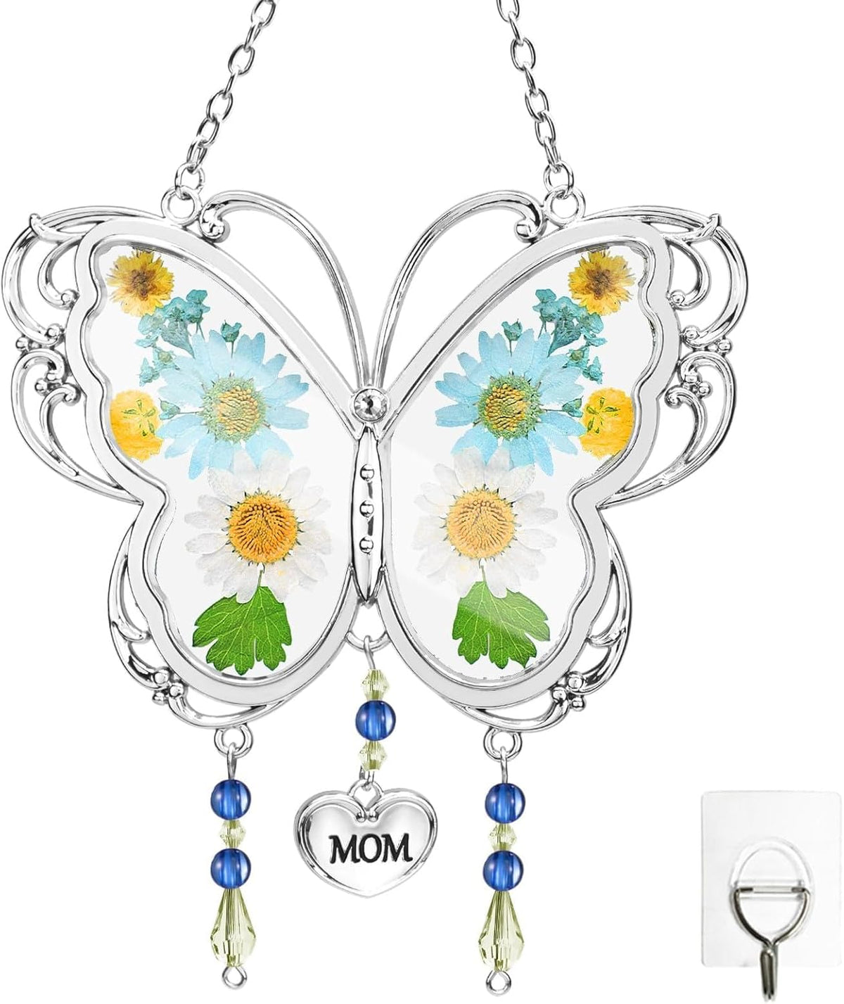 LARAINE Butterfly Suncatcher with Pressed Flower Wings Mother's Day Butterfly Glass Wind Chime