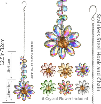HDCRYSTALGIFTS 6PCS Crystal Sunflower Suncatchers Hanging Ornaments, Crystal Window Sun Catchers