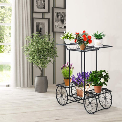 Giantex 6-Tier Plant Stand Flower Pot Holder Metal Flower Display Shelf with 4 Decorative Wheels