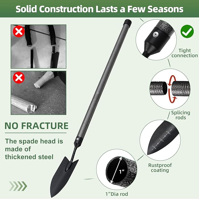 Garden Tool Set, 5Pcs Garden Tools with Extensions, Heavy Duty Rustproof Metal Gardening Tool