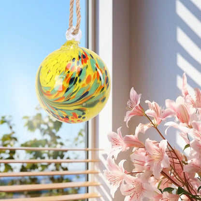 VCUTEKA Hanging Garden Gazing Ball, Hand-Blown Glass Witch Ball for Outdoor Garden Décor, 6" Yellow
