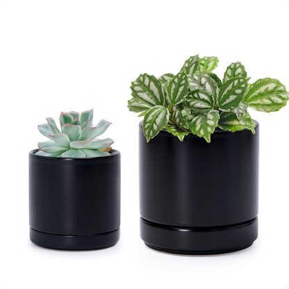 D'vine Dev 3.5 Inch & 4.7 Inch Ceramic Planter Pots for Plants with Drainage Hole and Saucer