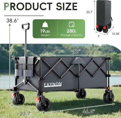 46" L Collapsible Foldable Extended Wagon, 500LB Weight Capacity with 280L Heavy Duty Folding