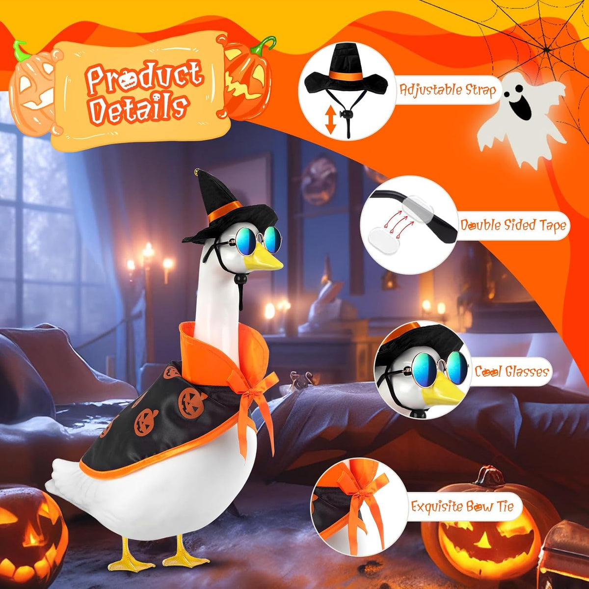Halloween Goose Outfit and Fall Porch Goose Outfits with Hat & Sunglasses, Cement Plastic Goose