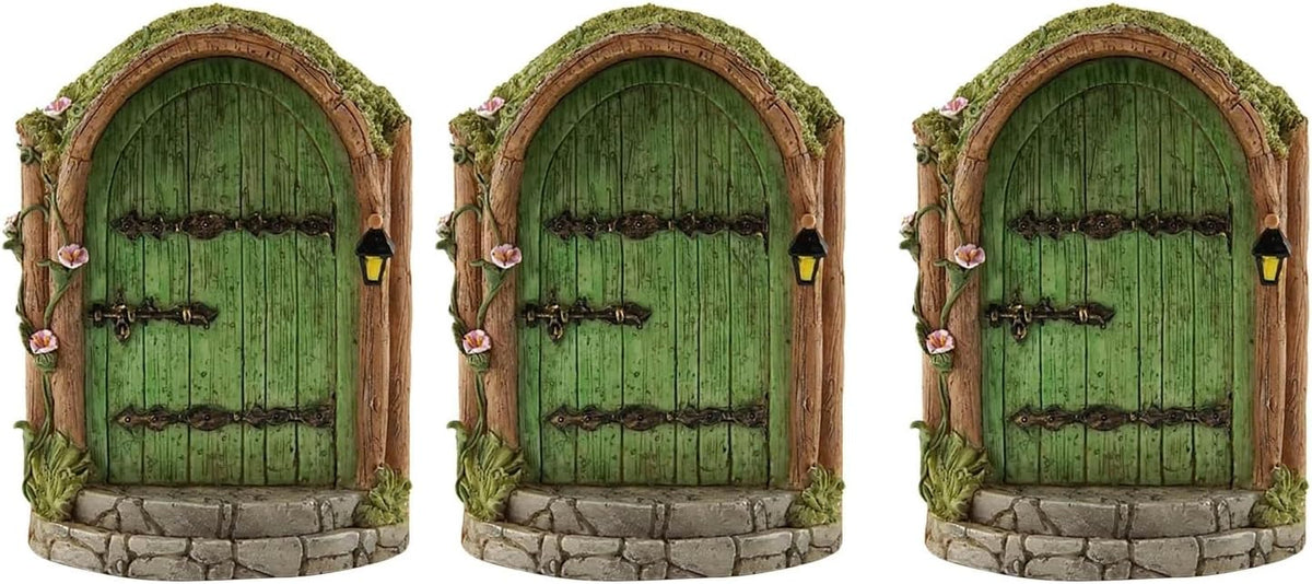 JJLFresheners 3Pcs Green Fairy Door Wooden Miniature Fairy Garden Doors Outdoor Mini Gnome House